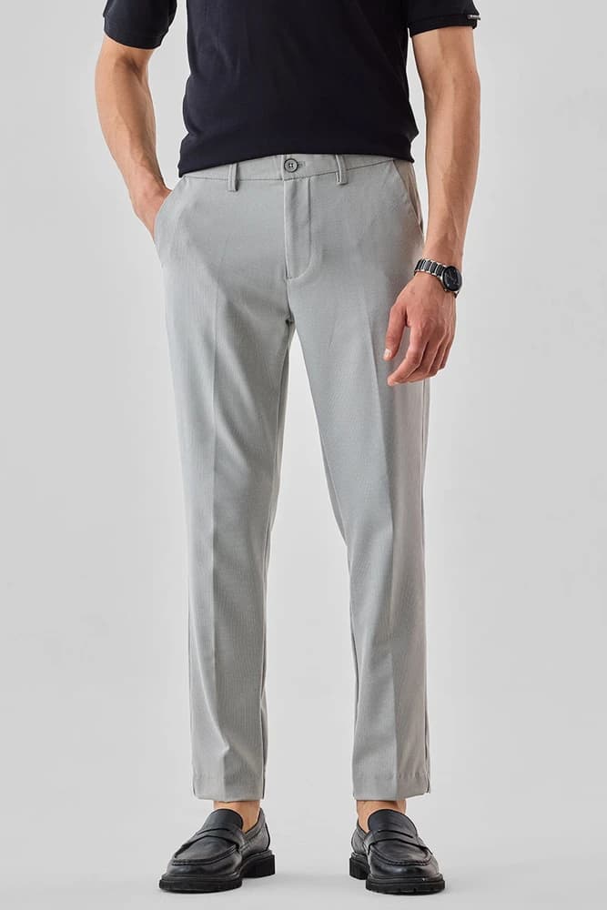 Regular Fit Cotton Self-Design Trousers