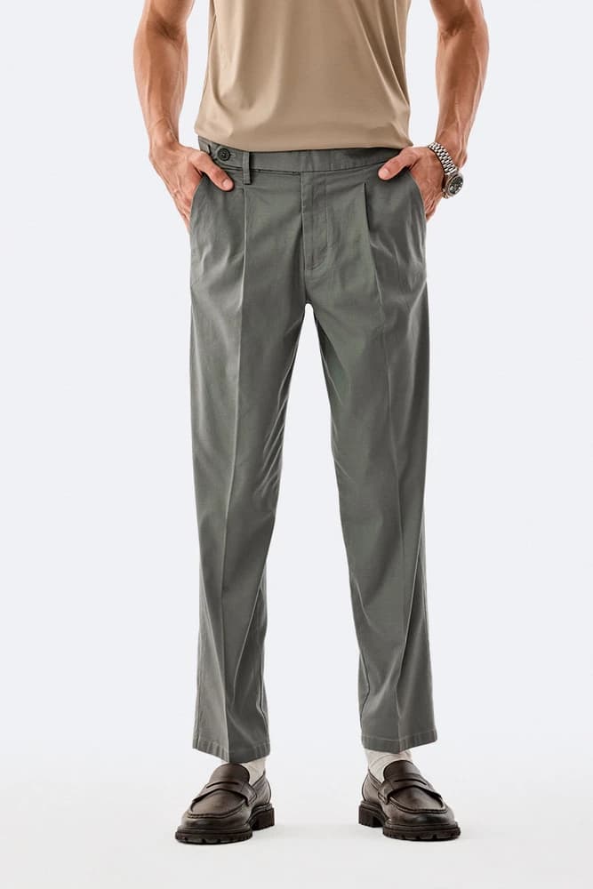 Slim Fit Cotton Plain Trousers