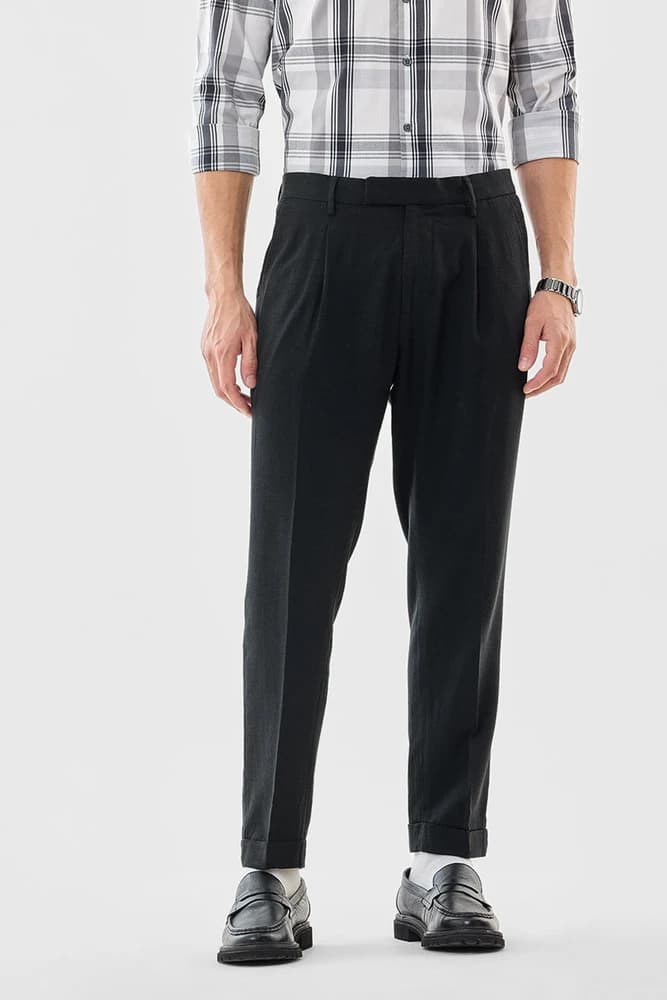 Regular Fit Linen Self-Design Trousers