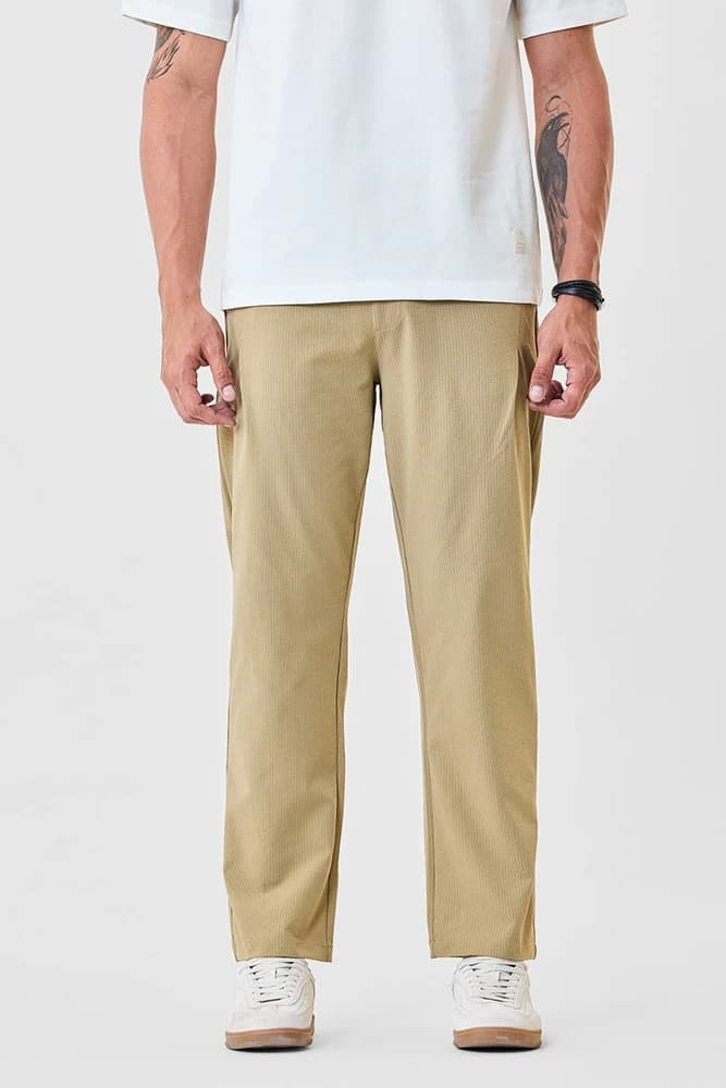 Relaxed Fit Polyester Textured Trousers