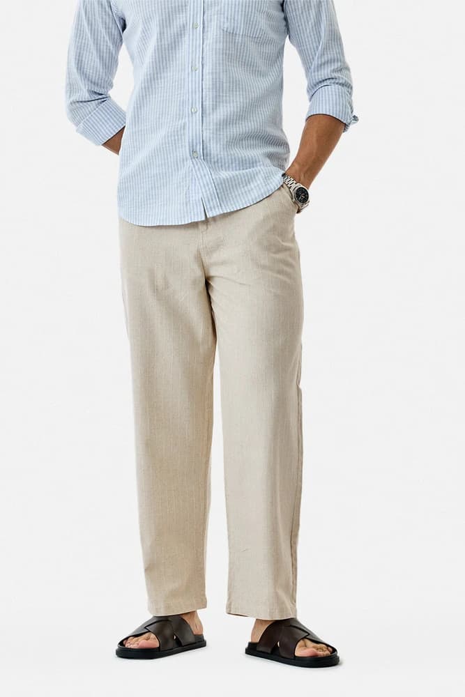 Relaxed Fit Linen Textured Trousers