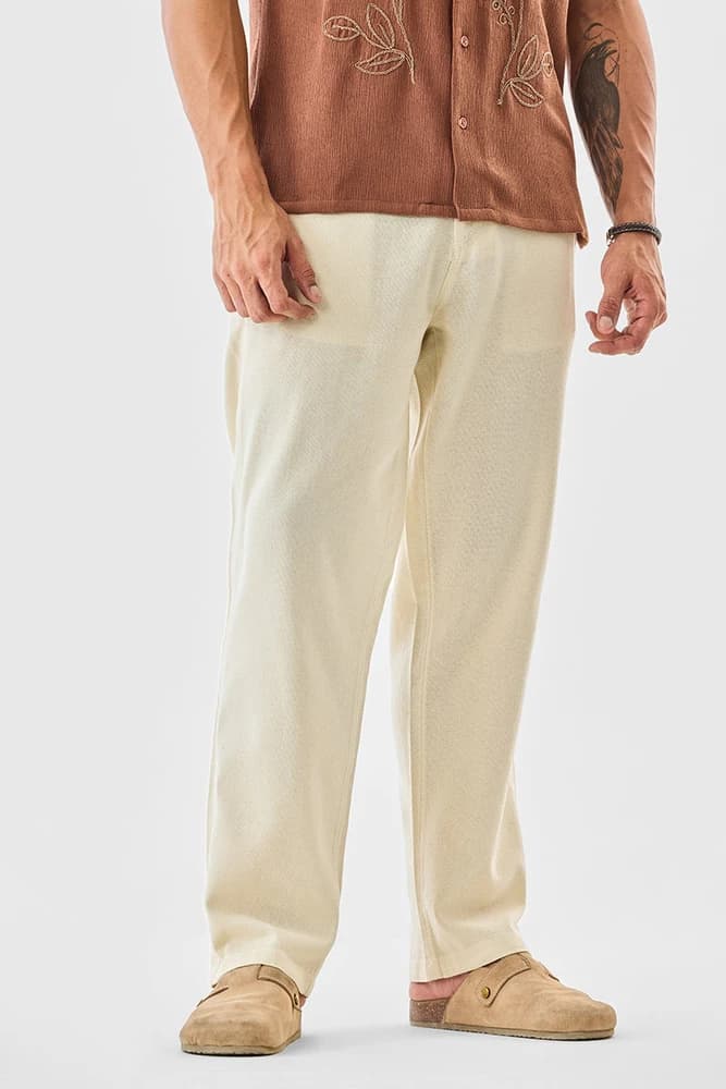 Relaxed Fit Cotton Plain Trousers