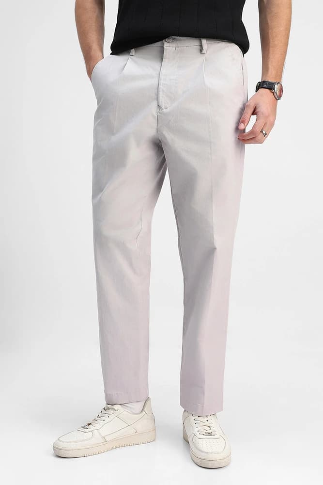 Relaxed Fit Cotton Plain Trousers