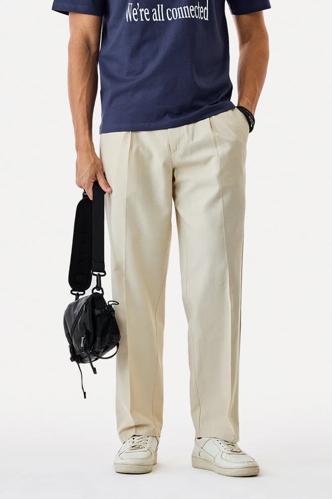 Relaxed Fit Cotton Plain Trousers