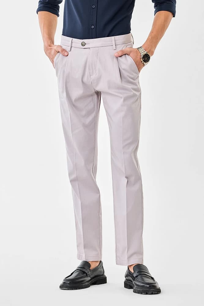Slim Fit Cotton Plain Trousers