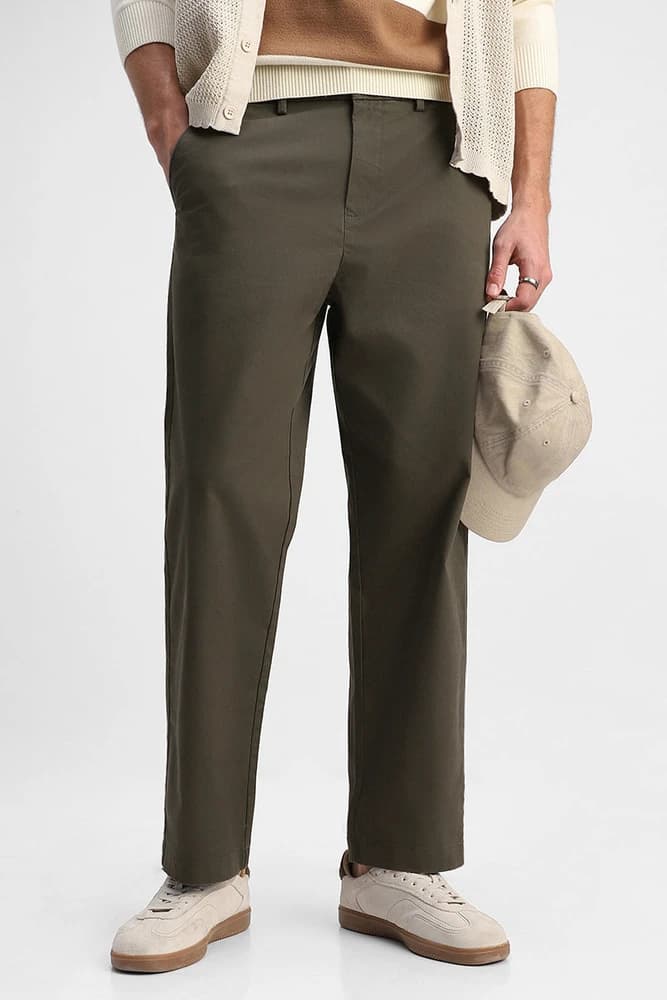Relaxed Fit Cotton Plain Trousers