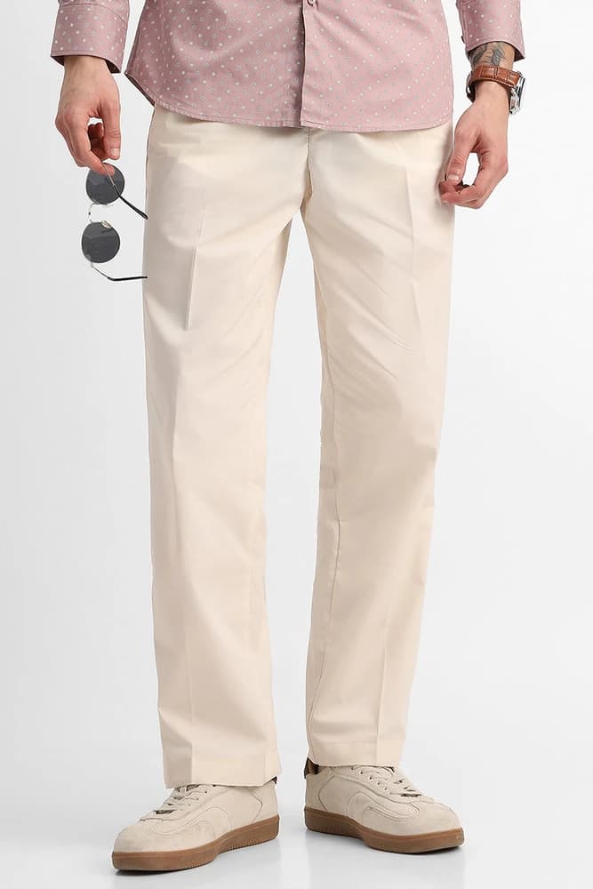 Relaxed Fit Cotton Plain Trousers