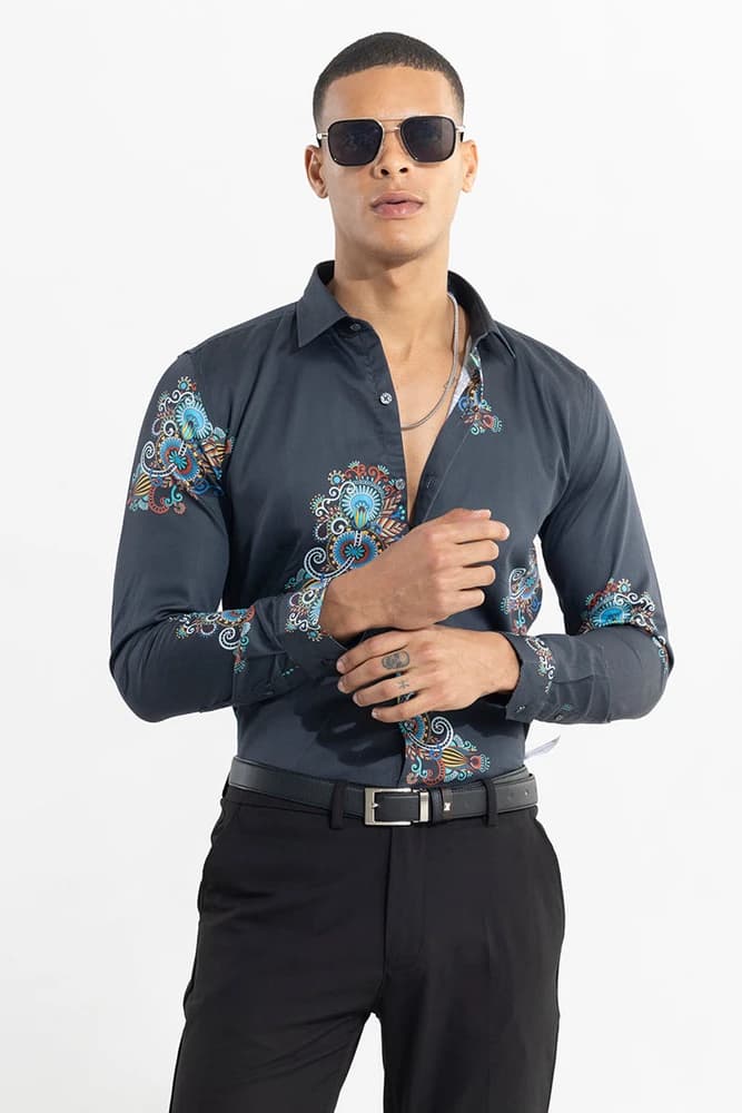 Slim Fit Cotton Printed, Geometric Shirts