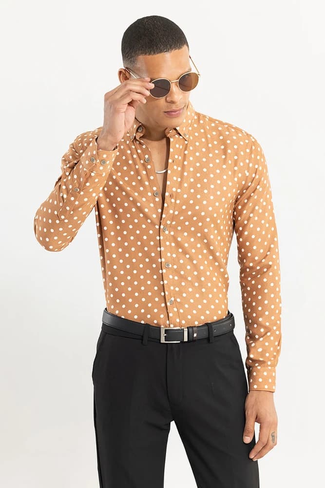 Slim Fit Polyester Printed, Polka Dots Shirts