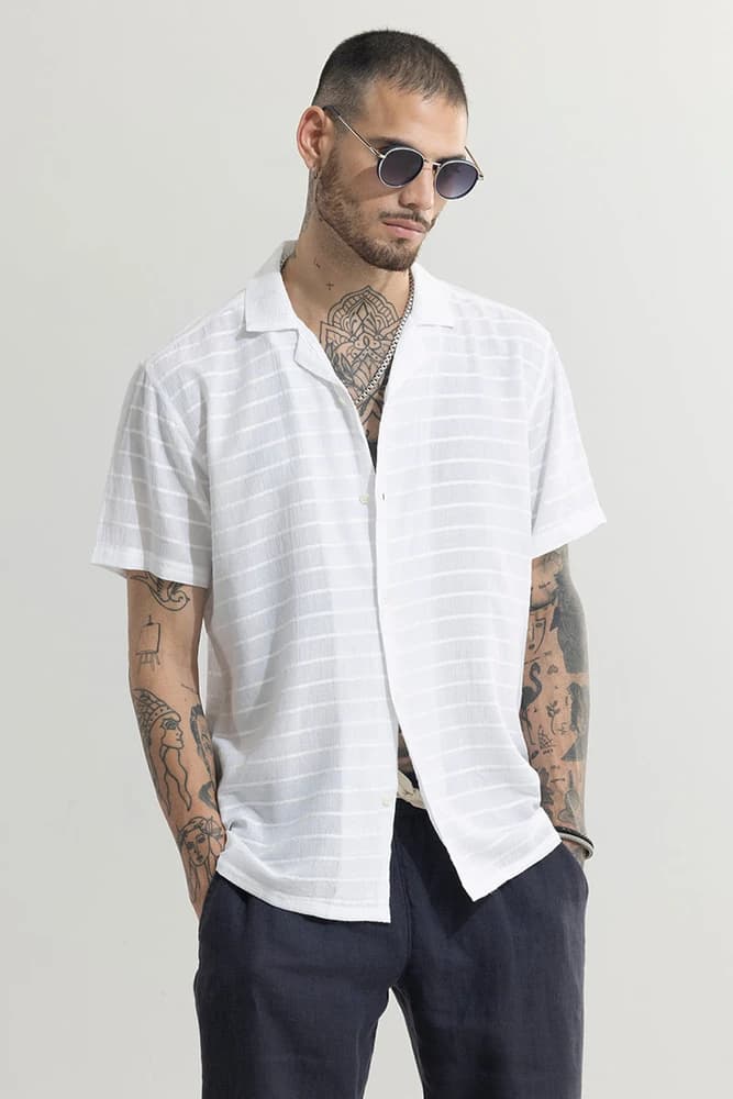 Box Fit Polyester Textured, Self-Design Shirts