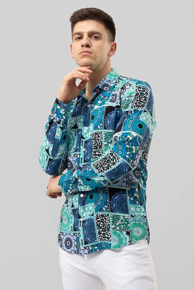 Slim Fit Rayon Printed, Geometric Shirts