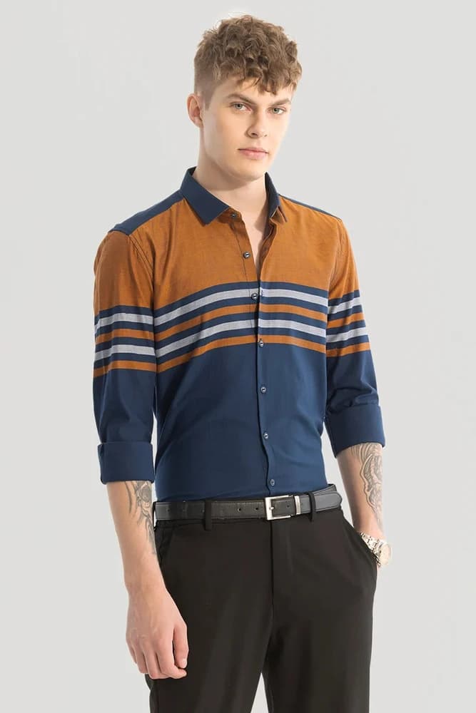 Slim Fit Cotton Colourblocked Shirts