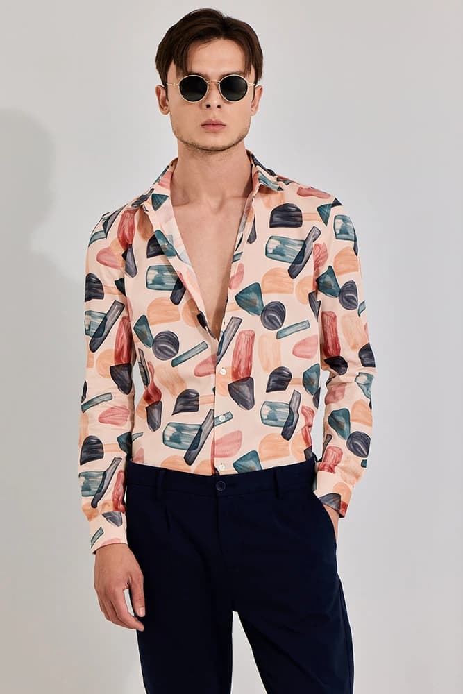 Slim Fit Polyester Printed, Abstract Shirts
