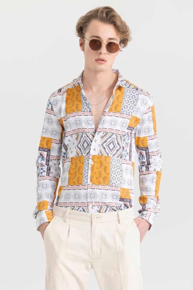 Slim Fit Cotton Printed, Geometric Shirts