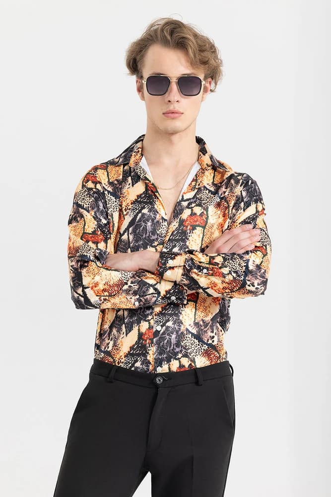 Slim Fit Polyester Printed, Animal Print Shirts