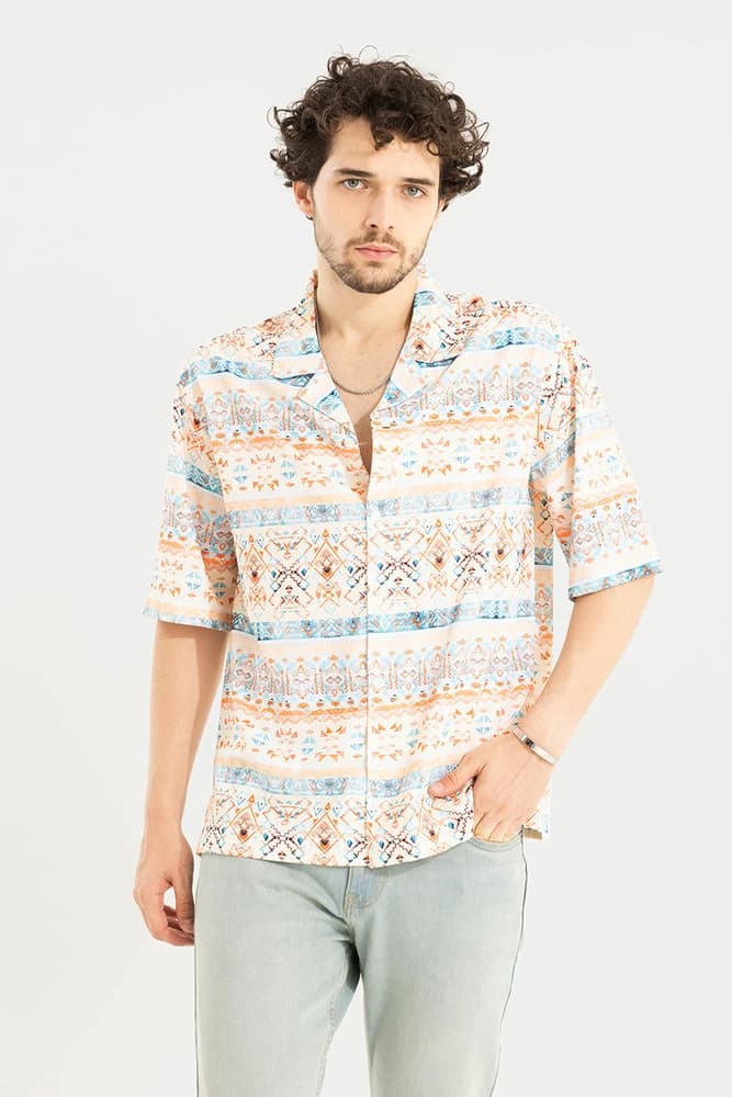 Oversized Fit Polyester Printed, Geometric Shirts