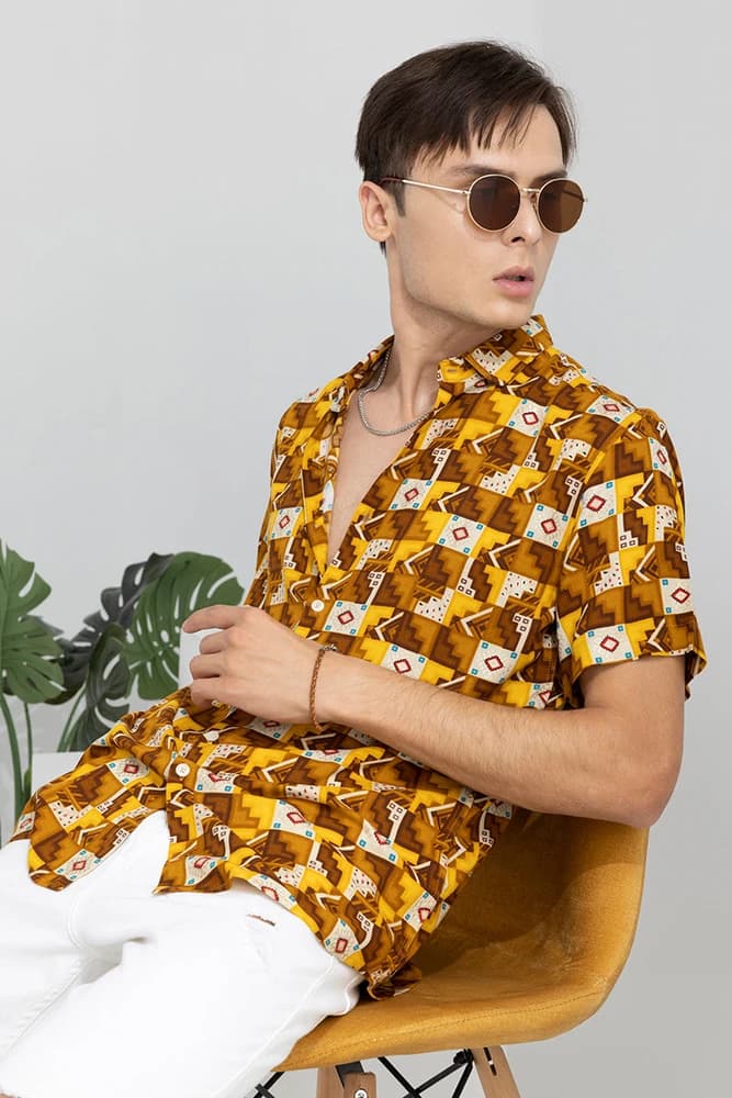 Slim Fit Rayon Printed, Geometric Shirts