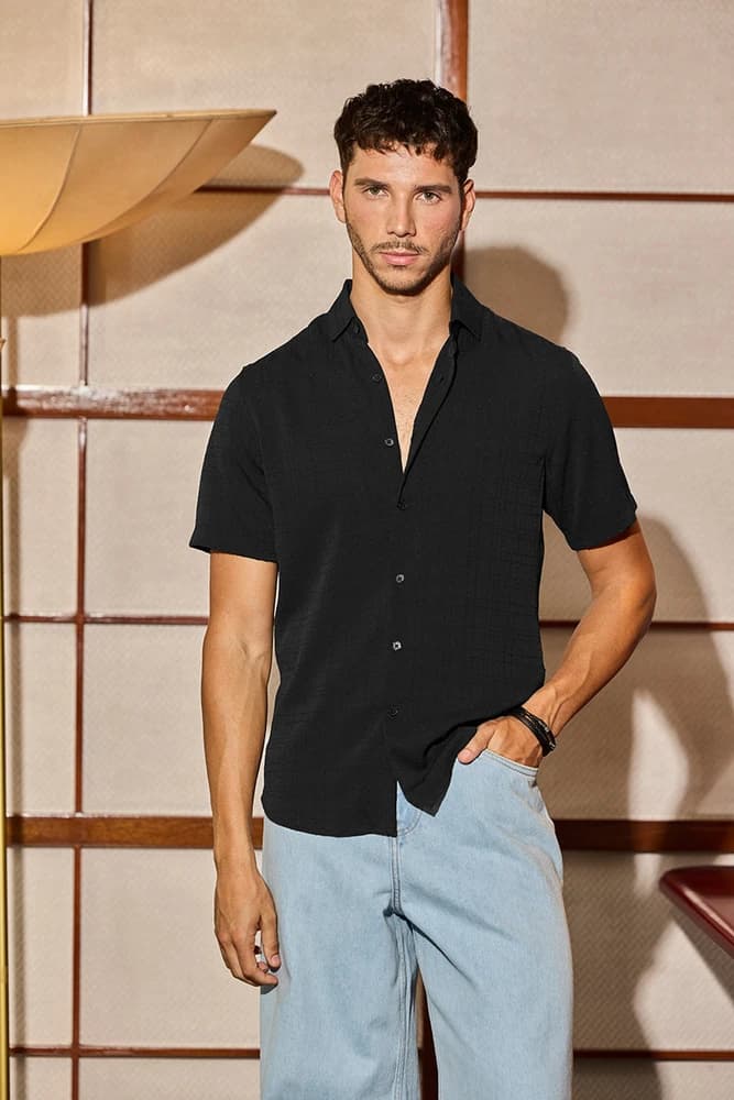 Slim Fit Cotton Textured, Self-Design Shirts
