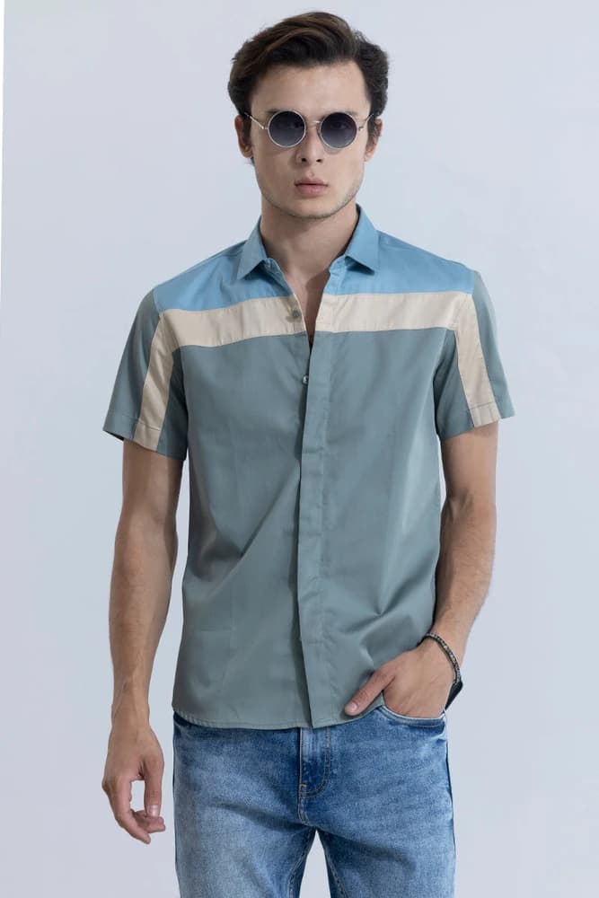 Slim Fit Cotton Colourblocked Shirts