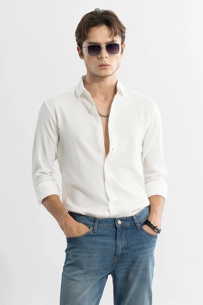 Slim Fit Cotton Textured, Self-Design Shirts