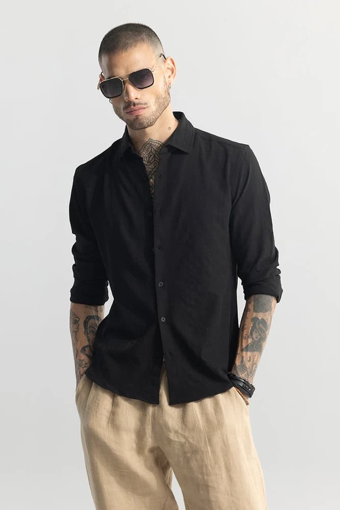 Slim Fit Nylon Textured, Self-Design Shirts
