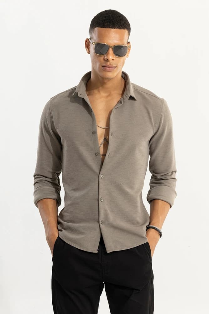 Slim Fit Polyester Textured, Self-Design Shirts
