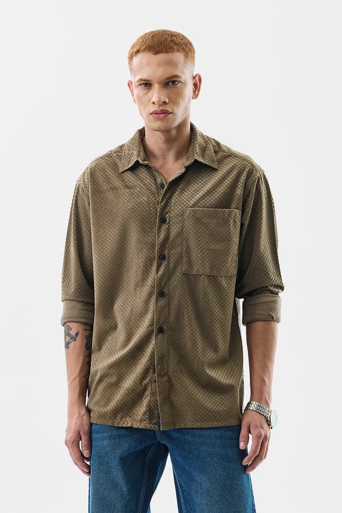 Oversized Fit Rayon Textured, Self-Design Shirts