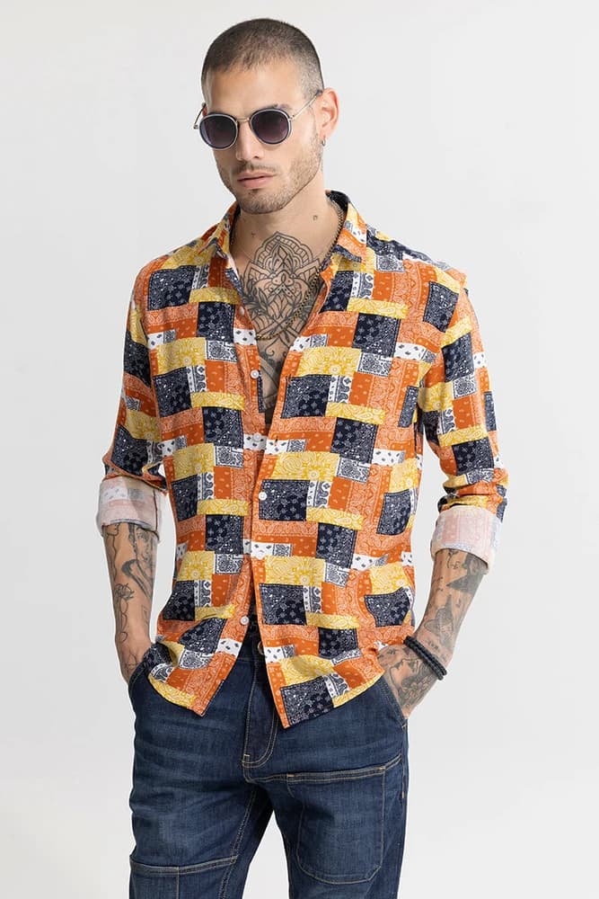 Slim Fit Rayon Printed, Geometric Shirts