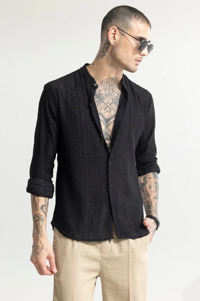 Slim Fit Polyester Textured, Self-Design Shirts
