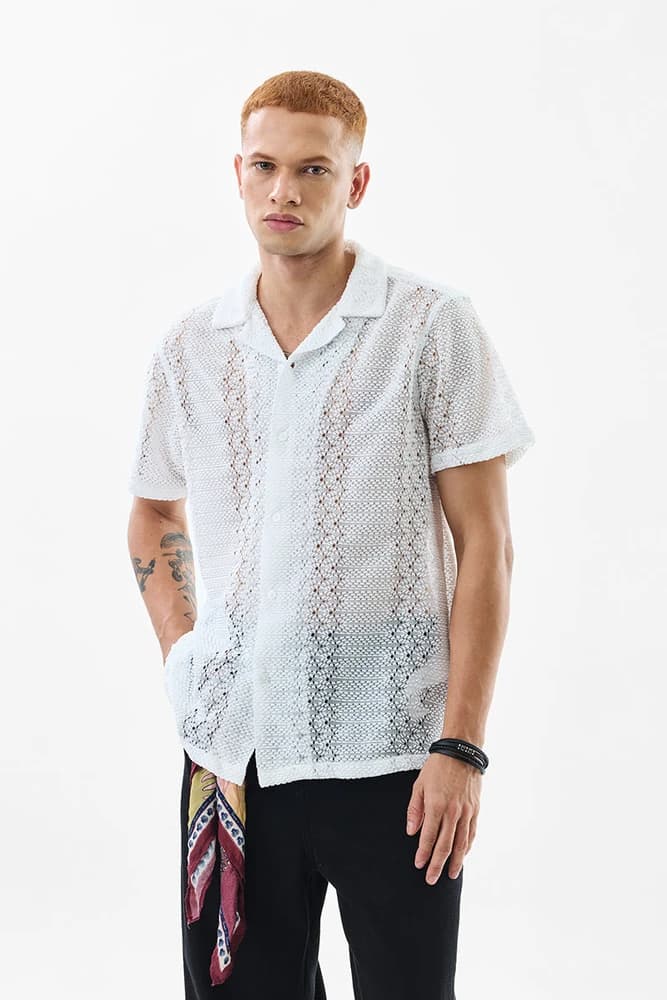 Box Fit Polyester Textured, Self-Design Shirts