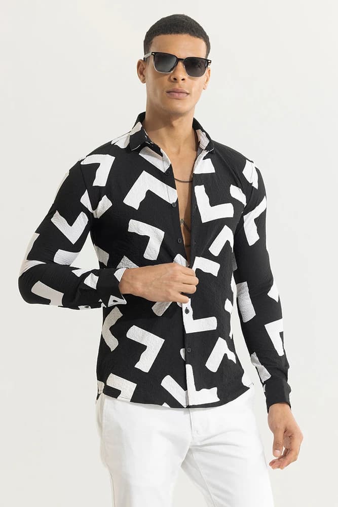 Slim Fit Polyester Textured, Self-Design Shirts