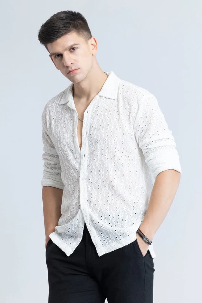 Box Fit Polyester Textured, Self-Design Shirts