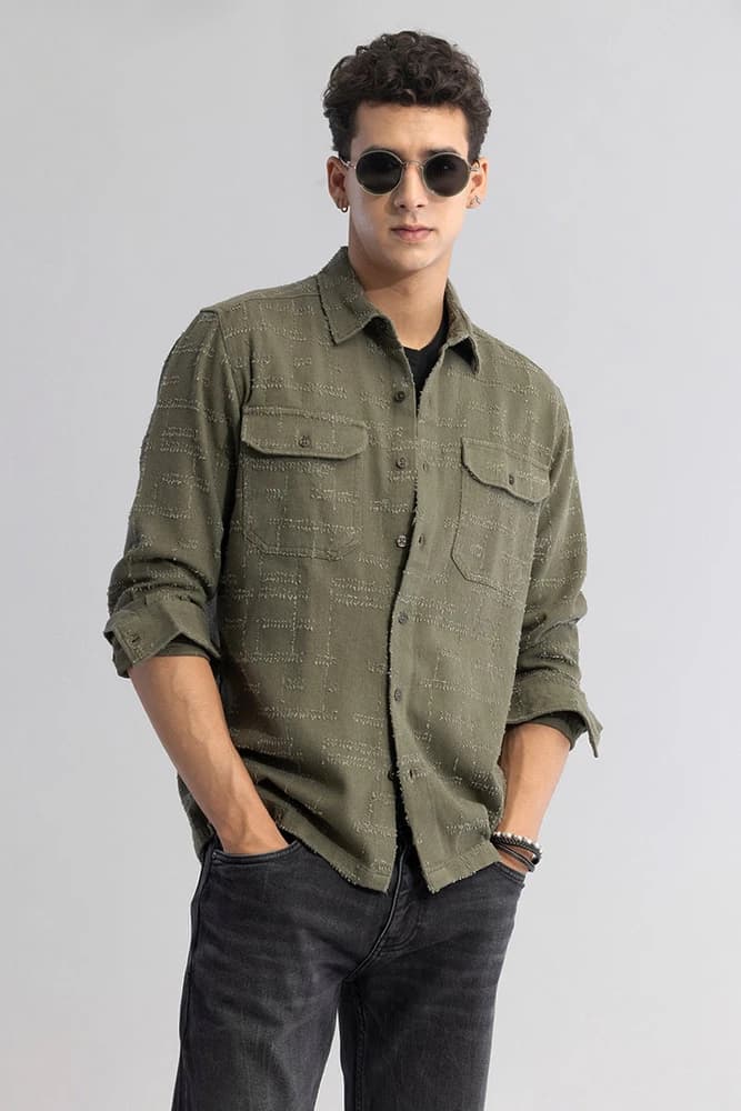Slim Fit Cotton Textured, Self-Design Shirts