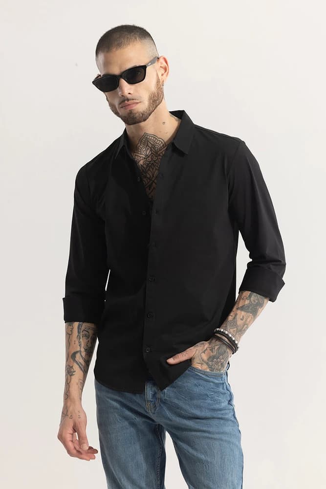 Slim Fit Polyester Textured, Self-Design Shirts