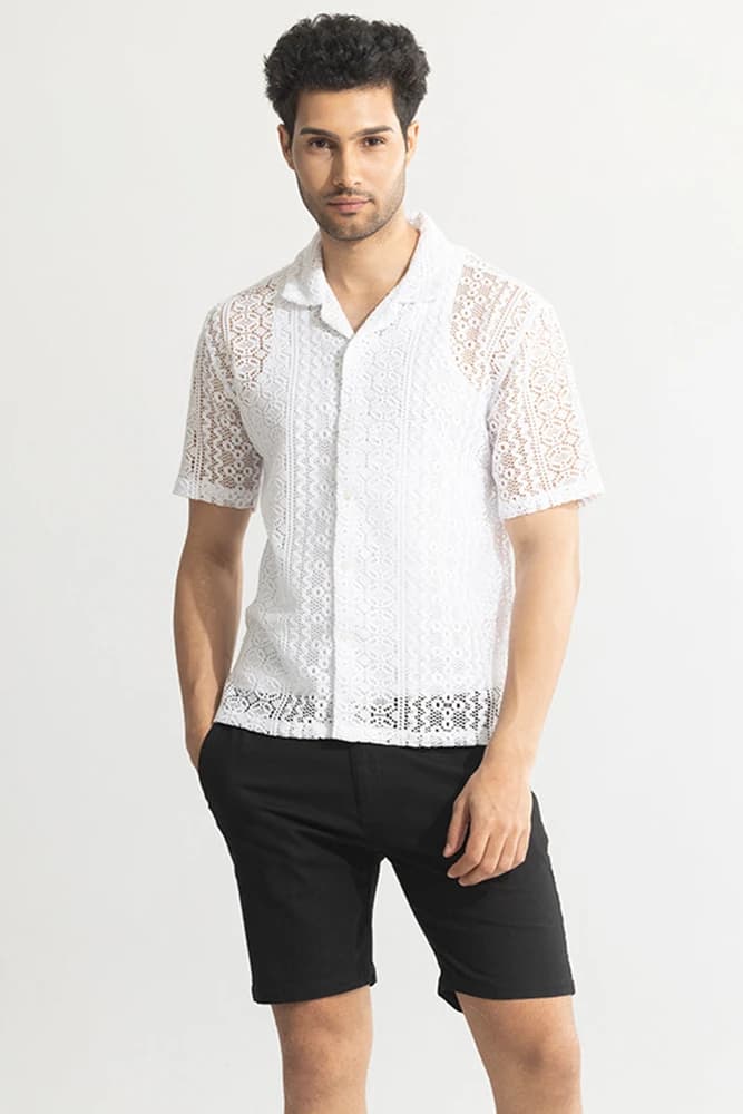 Box Fit Polyester Textured, Self-Design Shirts