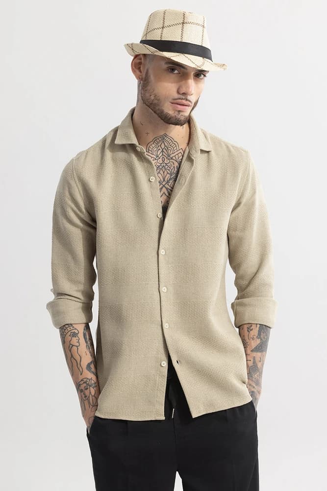 Slim Fit Cotton Textured, Self-Design Shirts