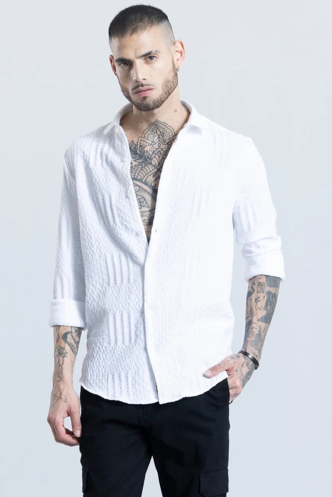 Slim Fit Cotton Textured, Self-Design Shirts