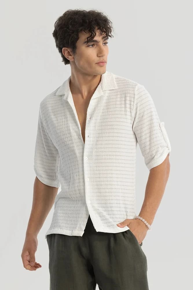 Box Fit Polyester Textured, Self-Design Shirts