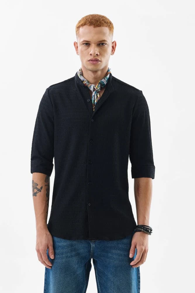 Slim Fit Polyester Textured Shirts