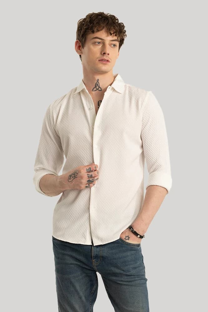 Slim Fit Cotton Textured, Self-Design Shirts