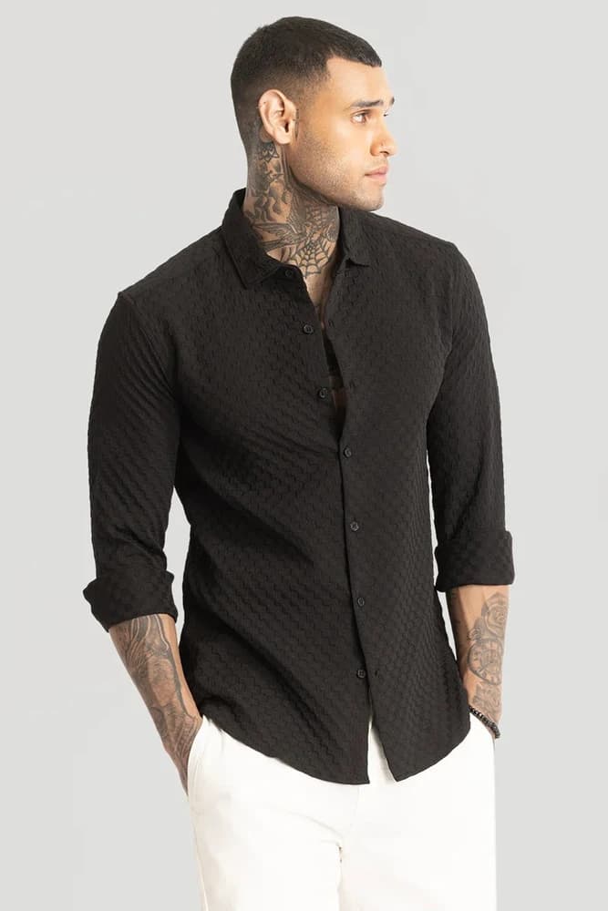 Slim Fit Polyester Textured, Self-Design Shirts