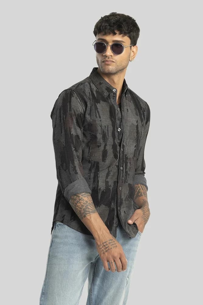 Slim Fit Polyester Printed, Abstract Shirts