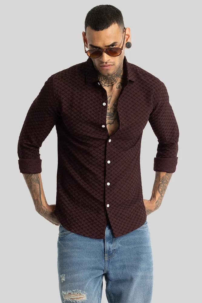 Slim Fit Cotton Textured, Self-Design Shirts
