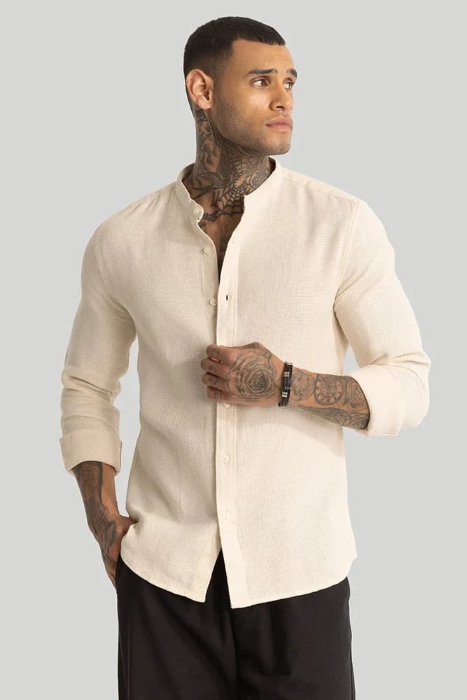 Slim Fit Cotton Textured, Self-Design Shirts