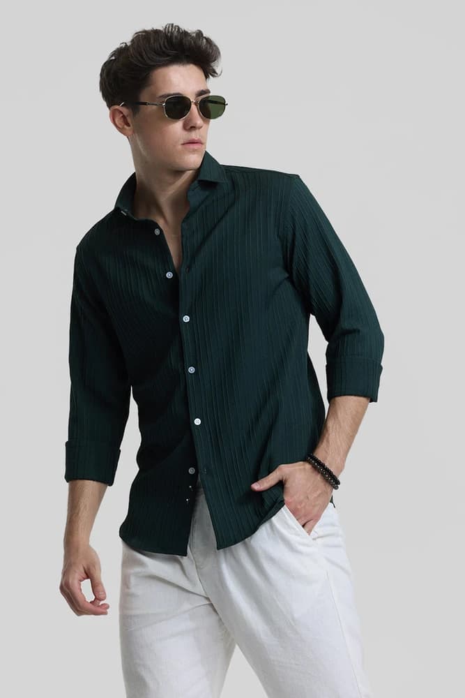 Slim Fit Polyester Stripes Shirts