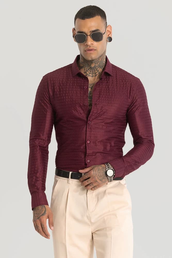 Slim Fit Polyester Embroidered Shirts