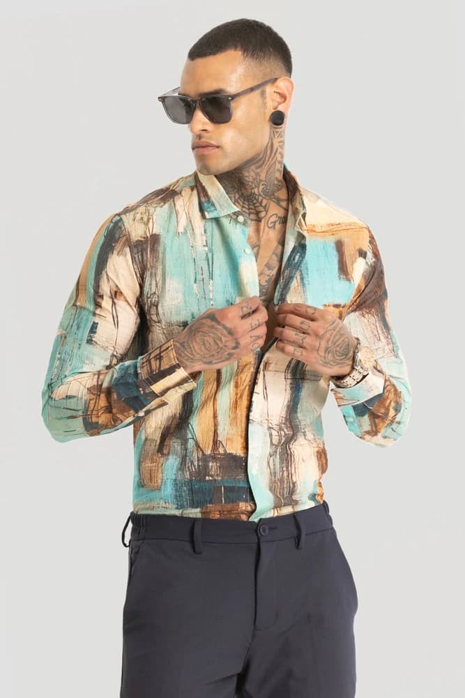 Slim Fit Rayon Printed, Abstract Shirts
