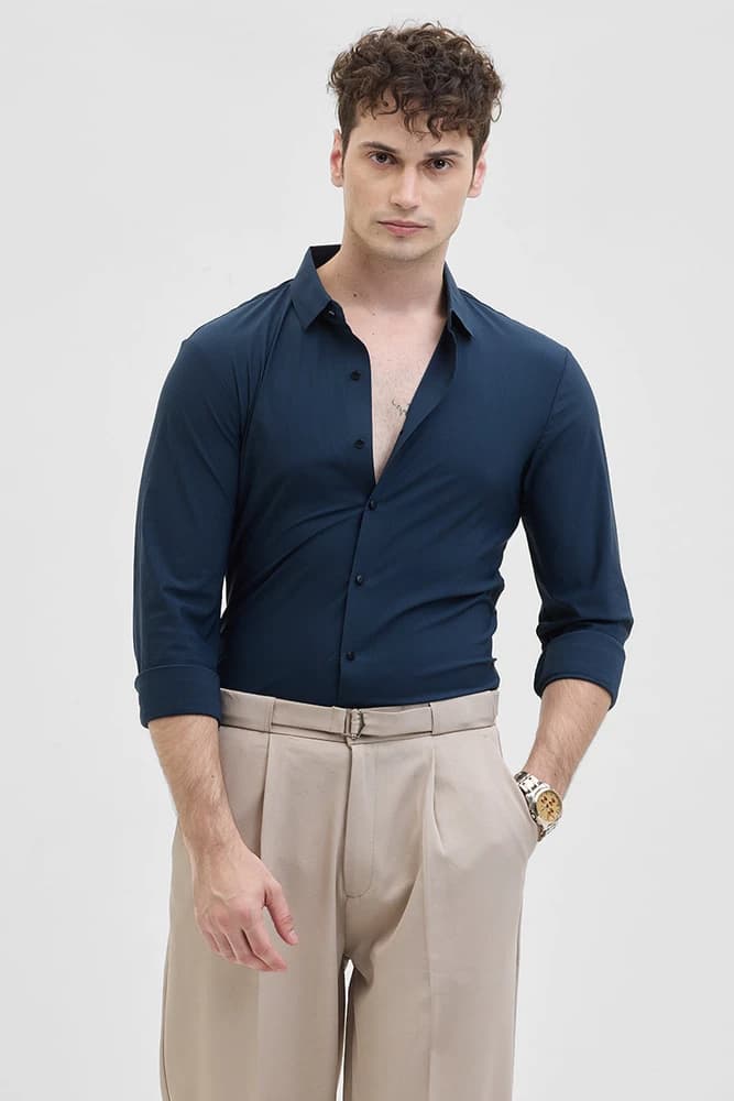 Slim Fit Polyester Stripes Shirts