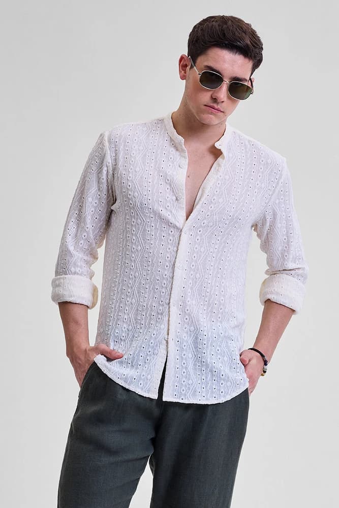 Slim Fit Polyester Textured, Self-Design Shirts