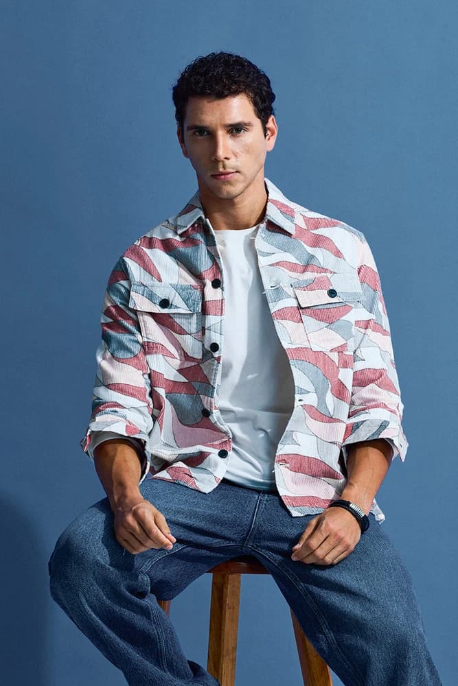 Relaxed Fit Cotton Textured, Abstract Overshirt